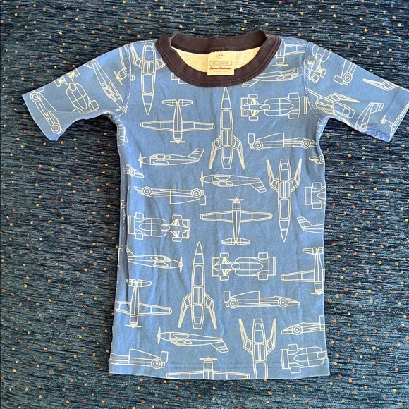 Hanna Andersson Blue Airplane, rocket, race car organic cotton Pajama Set - Picture 4 of 9